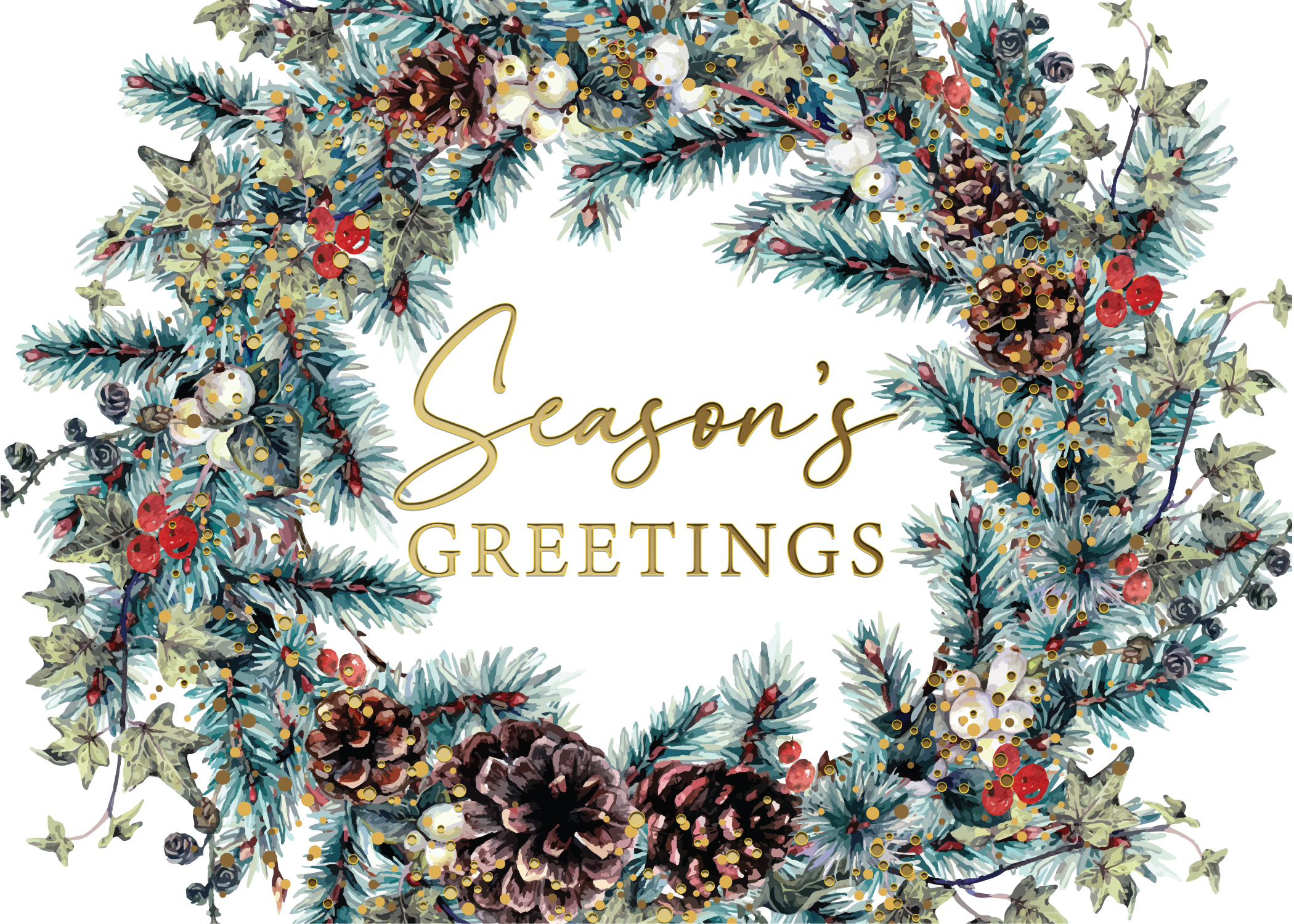7 Ways To Get Ready for a Successful Q4 Season A season's greeting card features a drawing of a wreath decorated with red berries, pine cones, and green leaves.